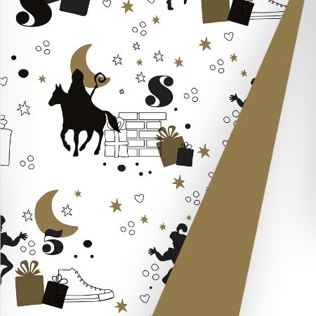 Coated cadeaupapier 70cm x 2m - Op de hoge daken zwart/goud