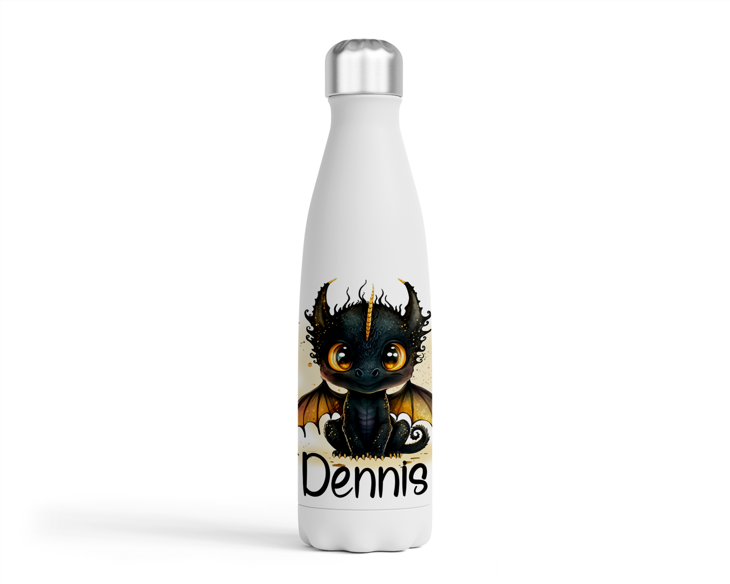 Drinkfles met naam | Zwart draakje