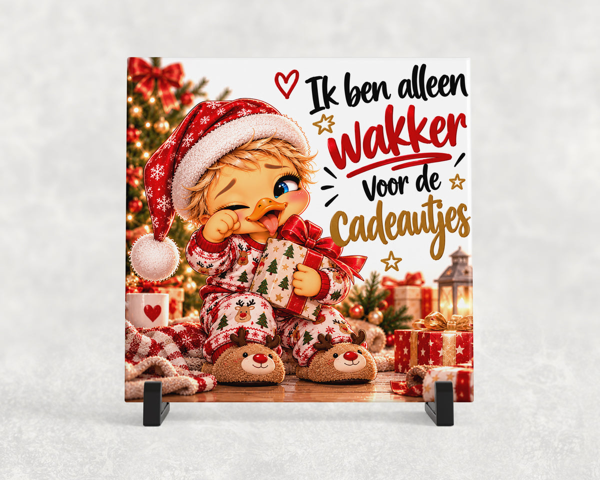 Kersttegeltje | Ik ben alleen wakker voor de cadeautjes