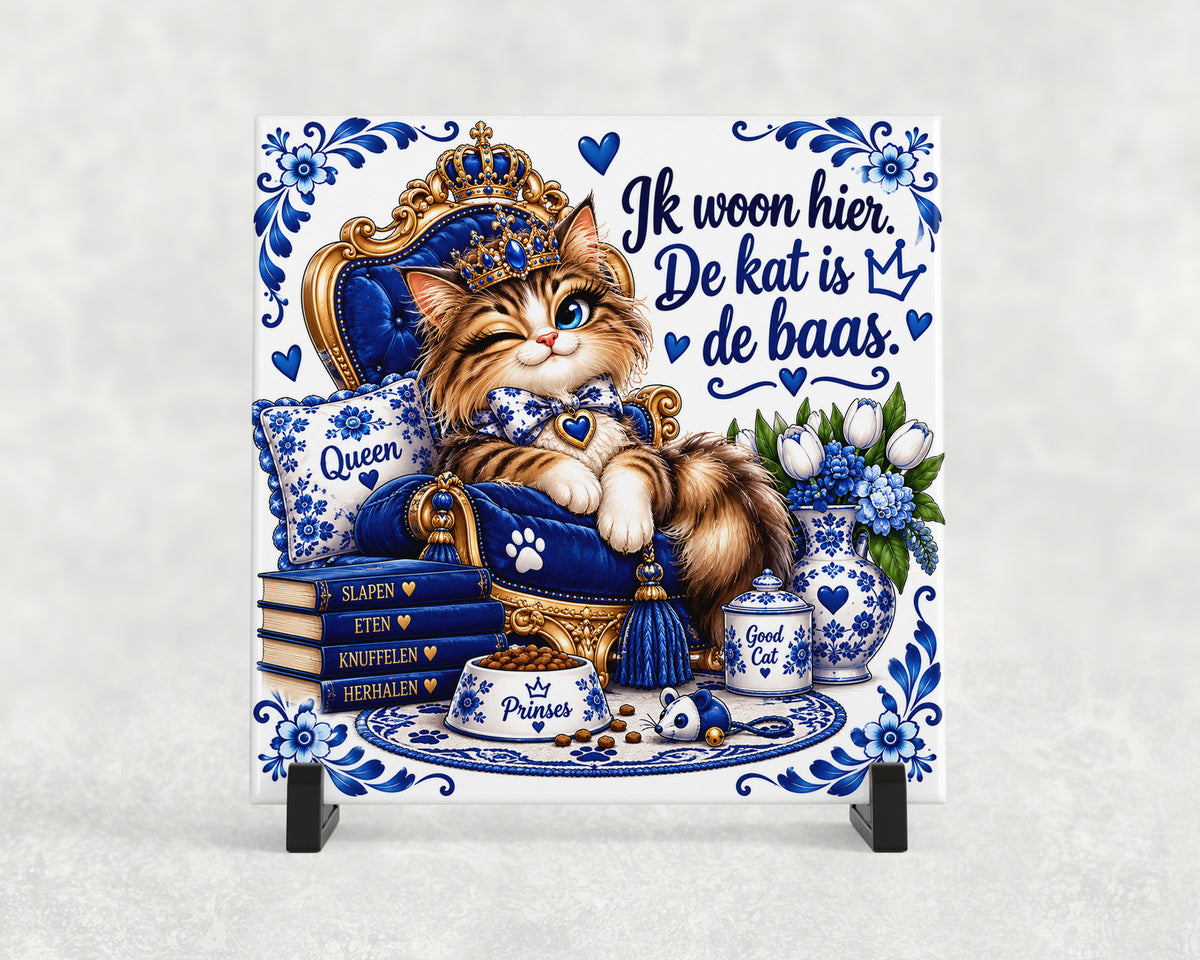 Tegeltje | Ik woon hier, de kat is de baas