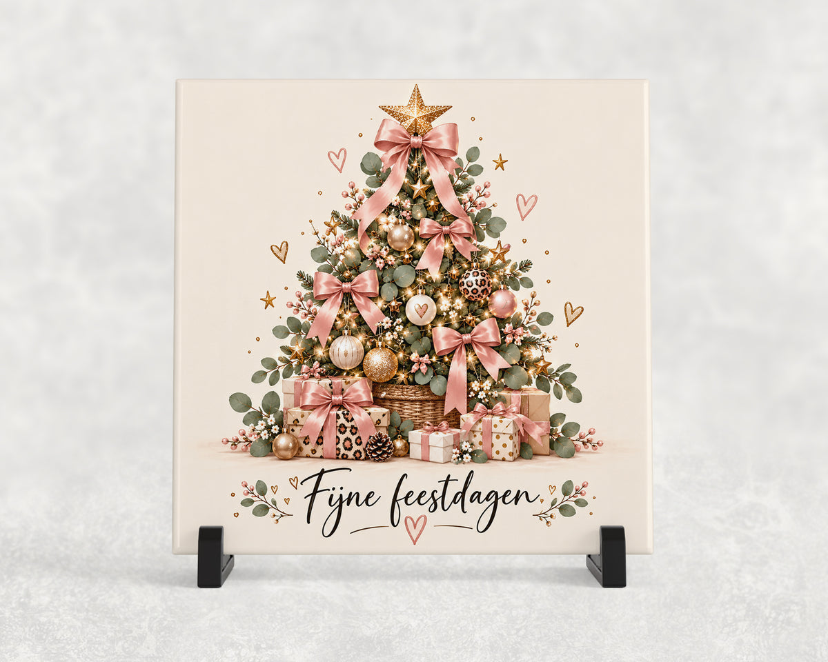 Tegeltje | Fijne Feestdagen – Roze Kerstboom