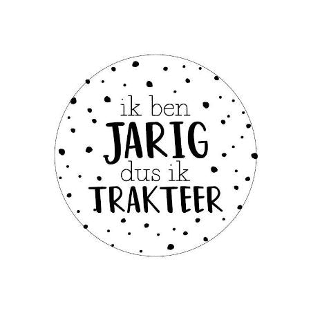 Sticker rond 40mm - Ik ben jarig dus ik trakteer