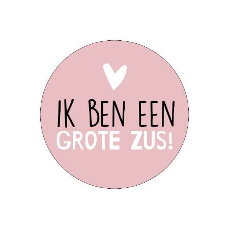 Sticker rond 40mm - Ik ben een grote zus roze