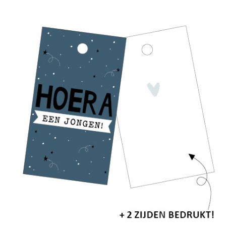Cadeaulabel - Hoera een jongen - 40x70mm
