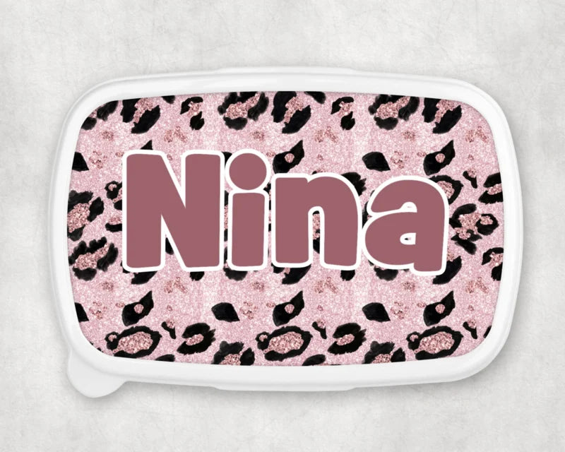 Broodtrommel met naam | Leopard pink