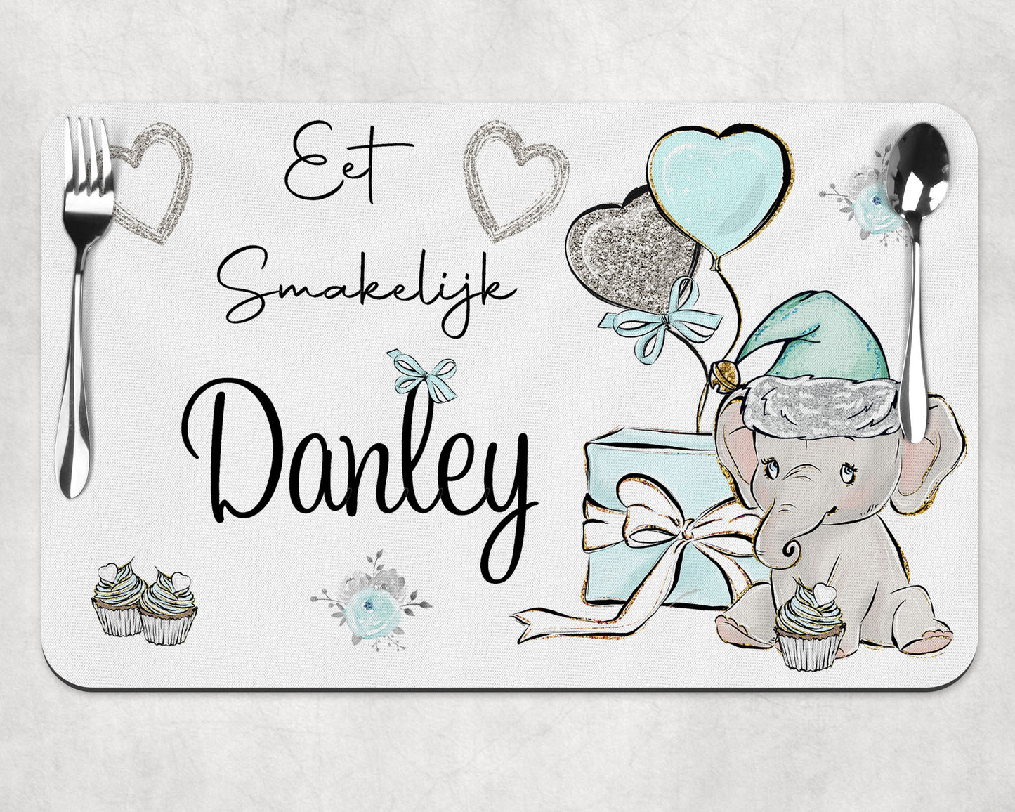 Placemat met naam | Olifant blauw
