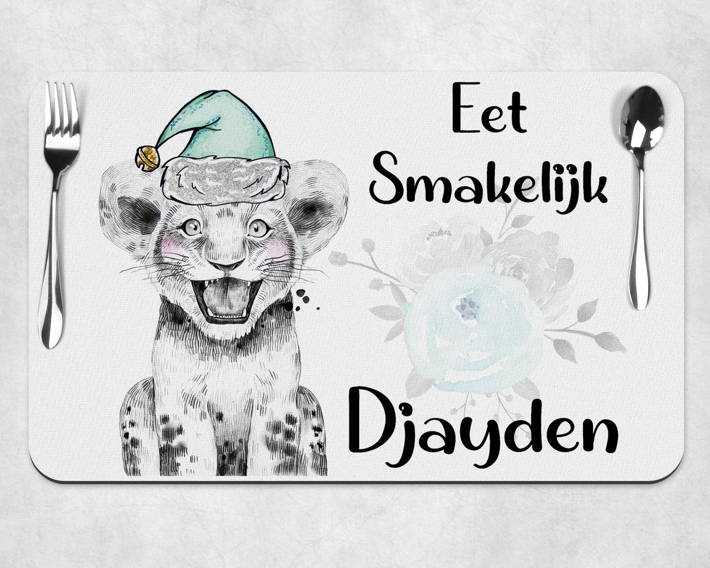 Placemat met naam | Christmas Lion blue