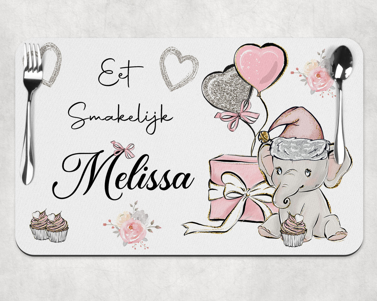 Placemat met naam | Olifant roze