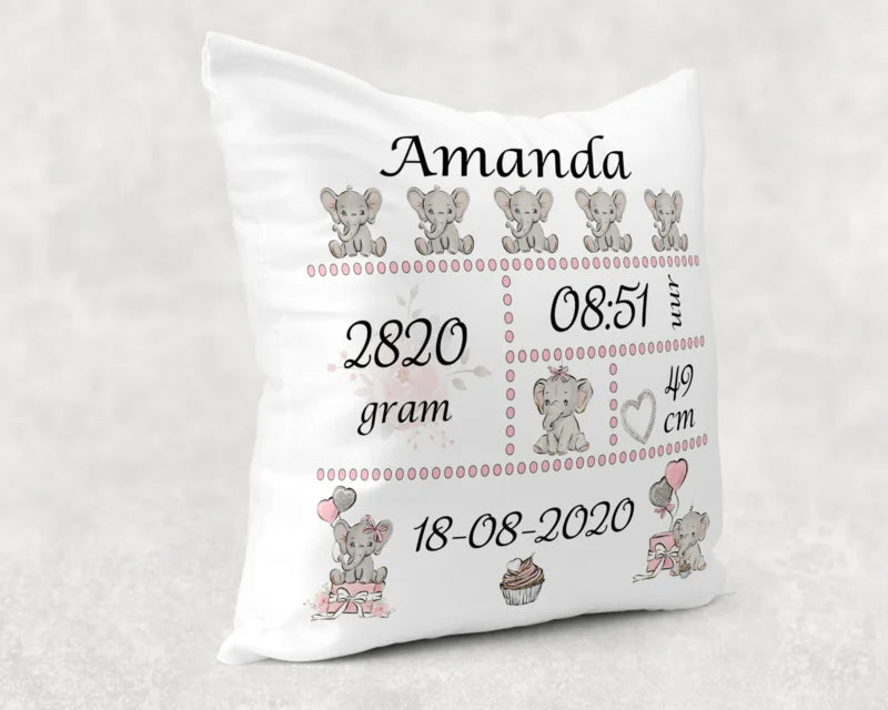 Geboortekussen | Olifantjes roze