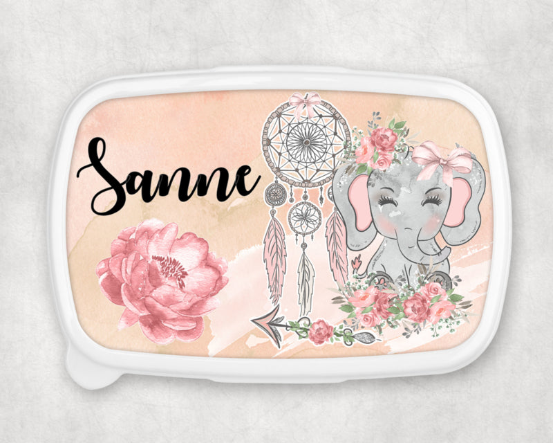 Broodtrommel met naam | Olifant met bloem