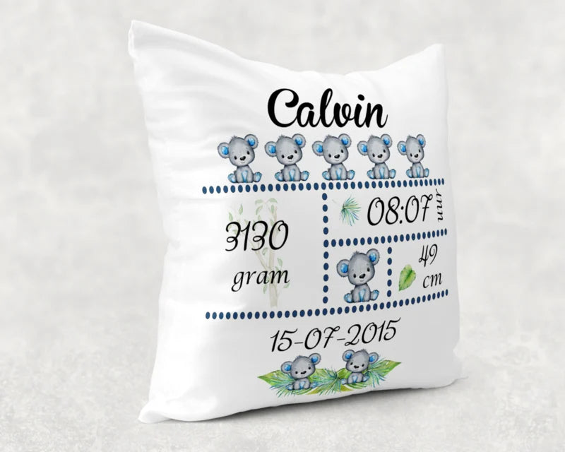 Geboortekussen | Schattige beertjes blauw
