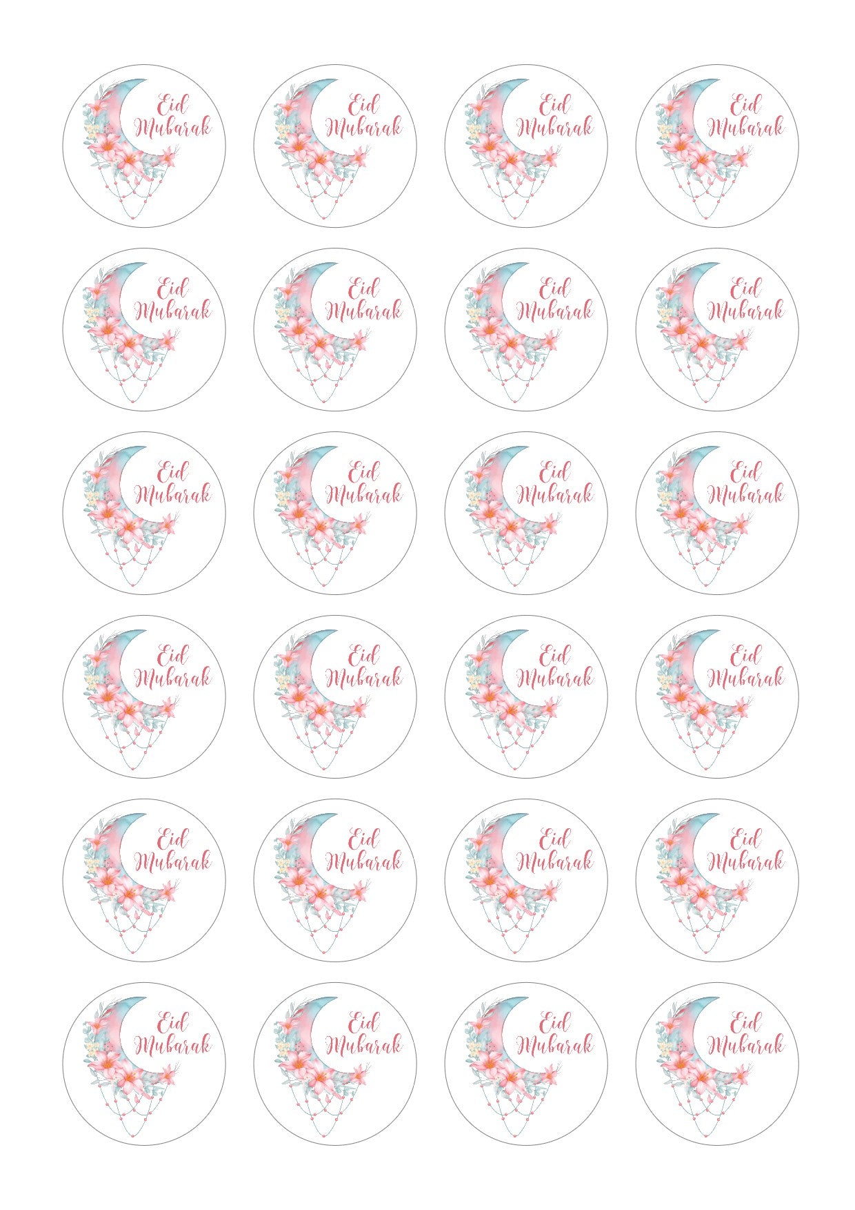 Stickers Eid Mubarak Flowers Pink/Blue
