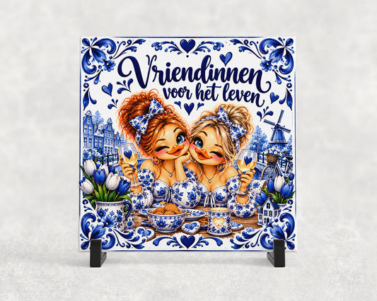 Tegeltje | Vriendinnen voor het leven delfsblauw