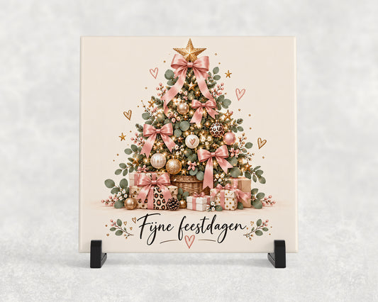 Tegeltje | Fijne Feestdagen – Roze Kerstboom