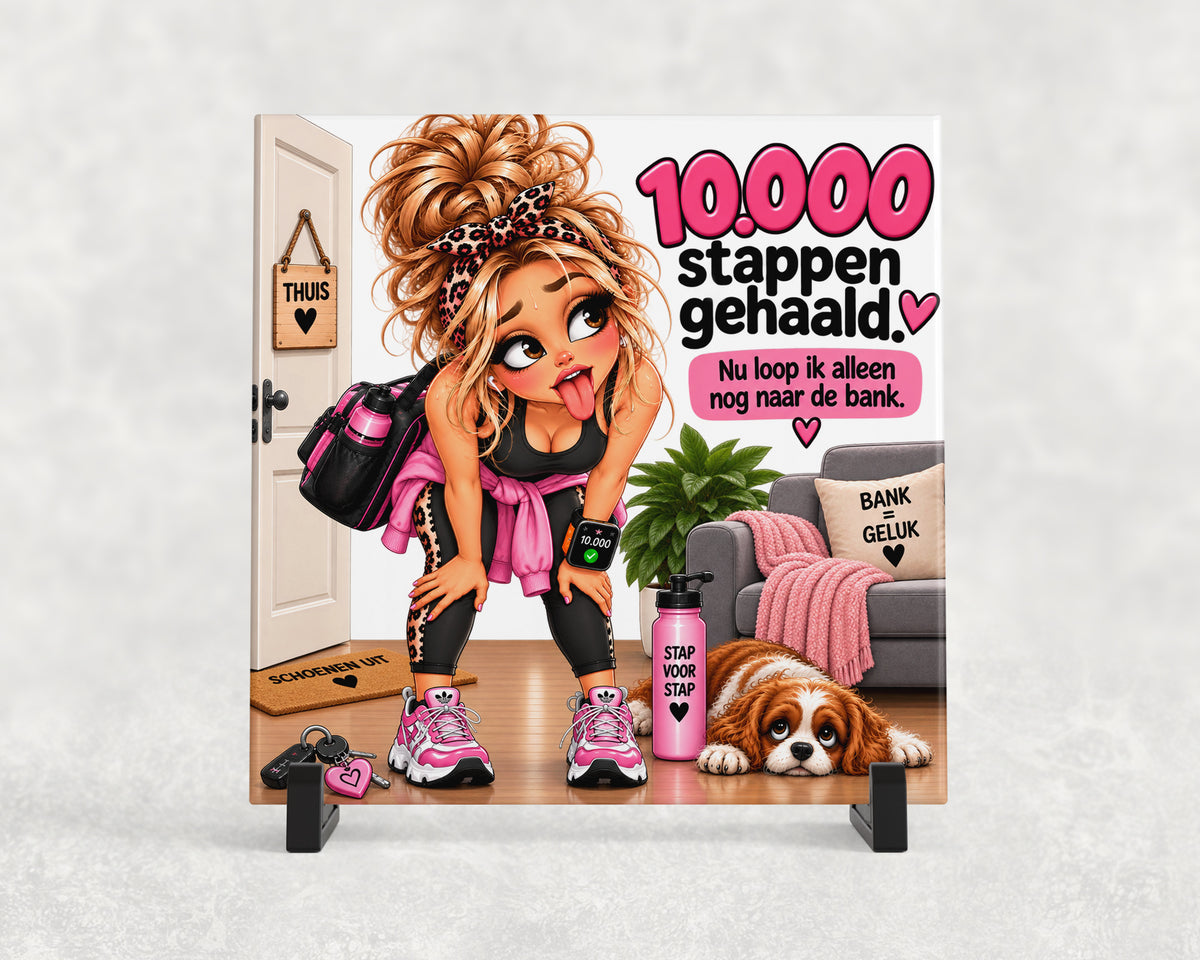 Tegeltje | 10.000 stappen gehaald – Nu naar de bank