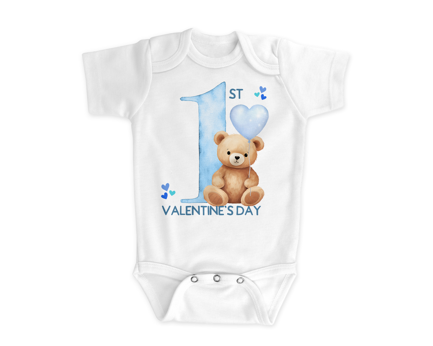 Romper First Valentine's Day Bear Blue