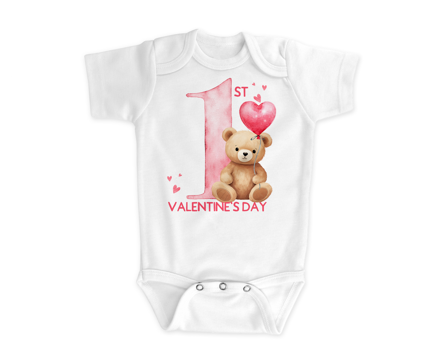 Romper First Valentine's Day Bear Pink