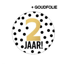 Stickers D40mm - 2 jaar! + stippen wit/zwart+goud 250p/r